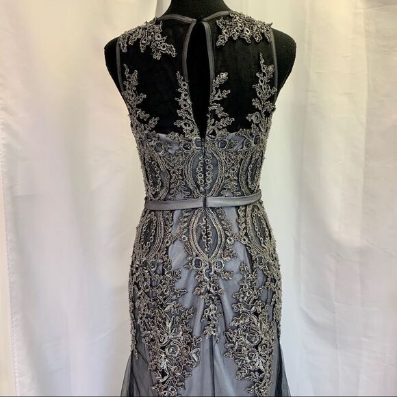 DECODE Soutache Lace Godet Prom Gown - Silver Gray 🔥 - Picture 10 of 17